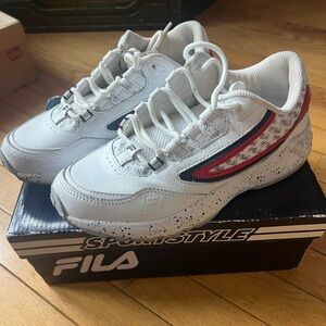Fila Kids White and Red Sneakers